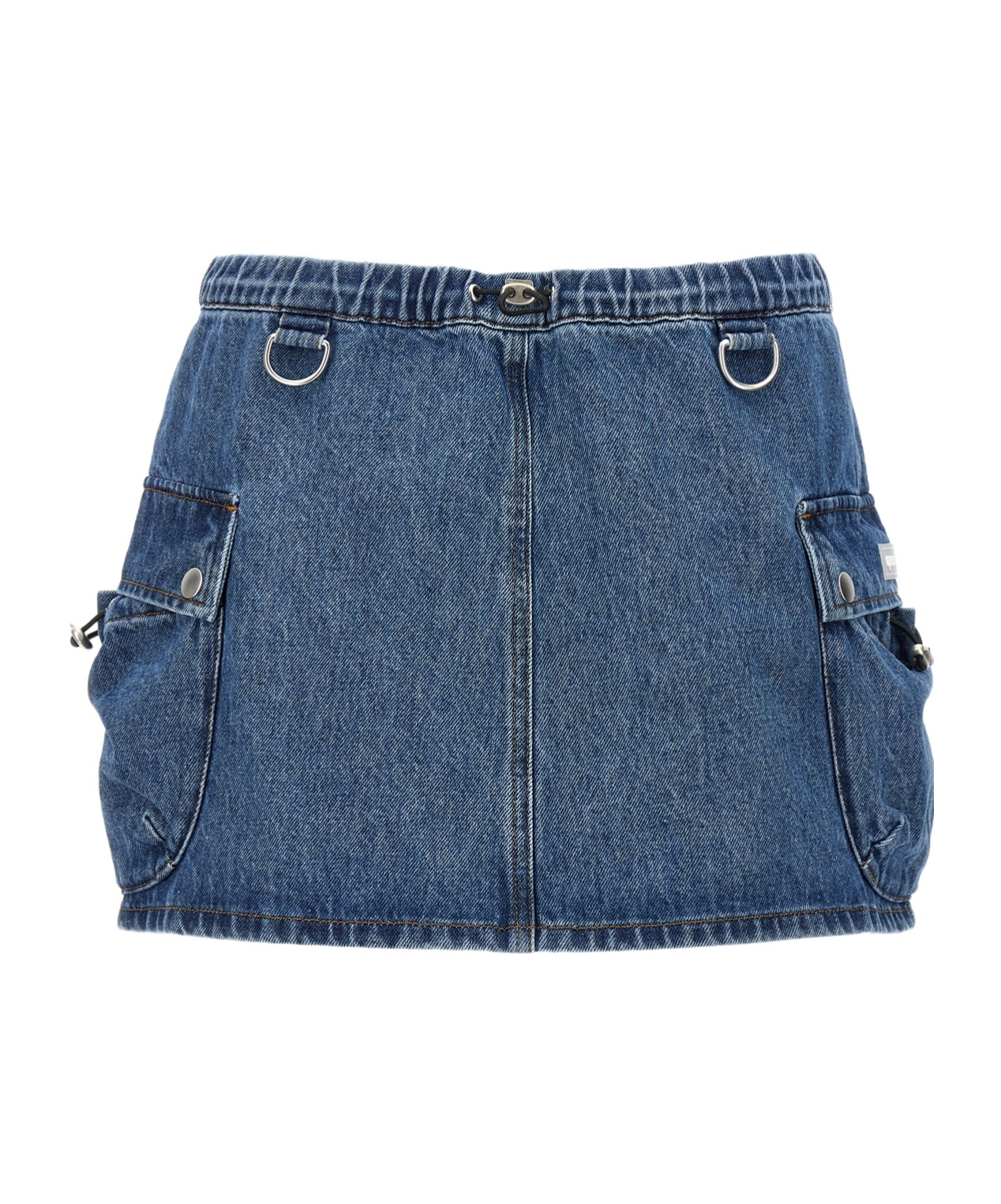 Coperni Denim Skirt With Frontal Logo Patch In Blue