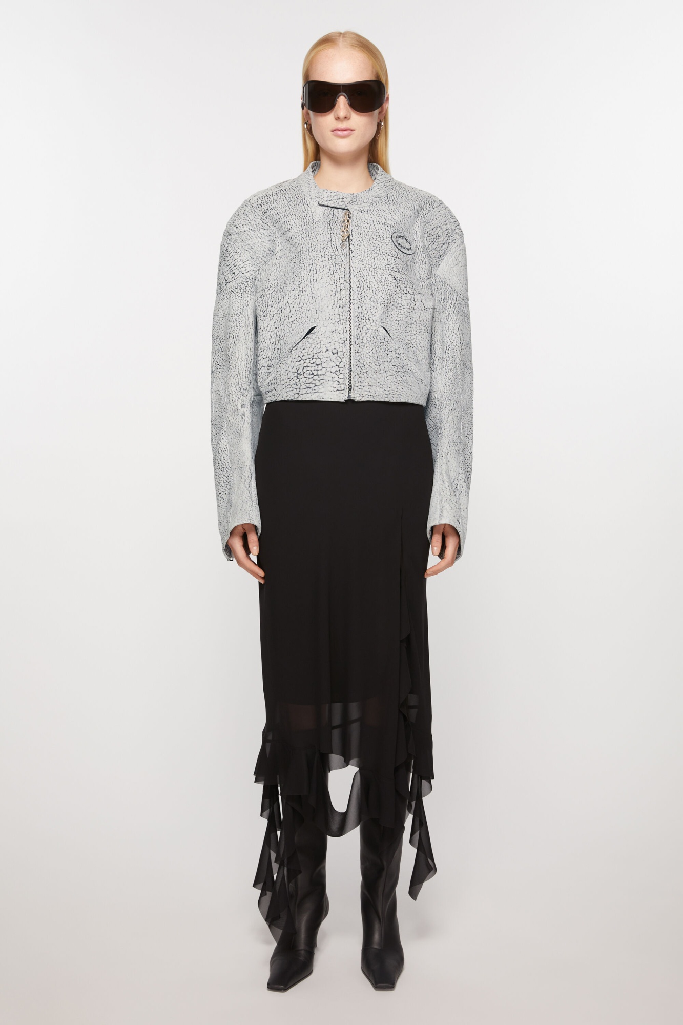 Acne Studios Cracked-print Leather Jacket In Gray