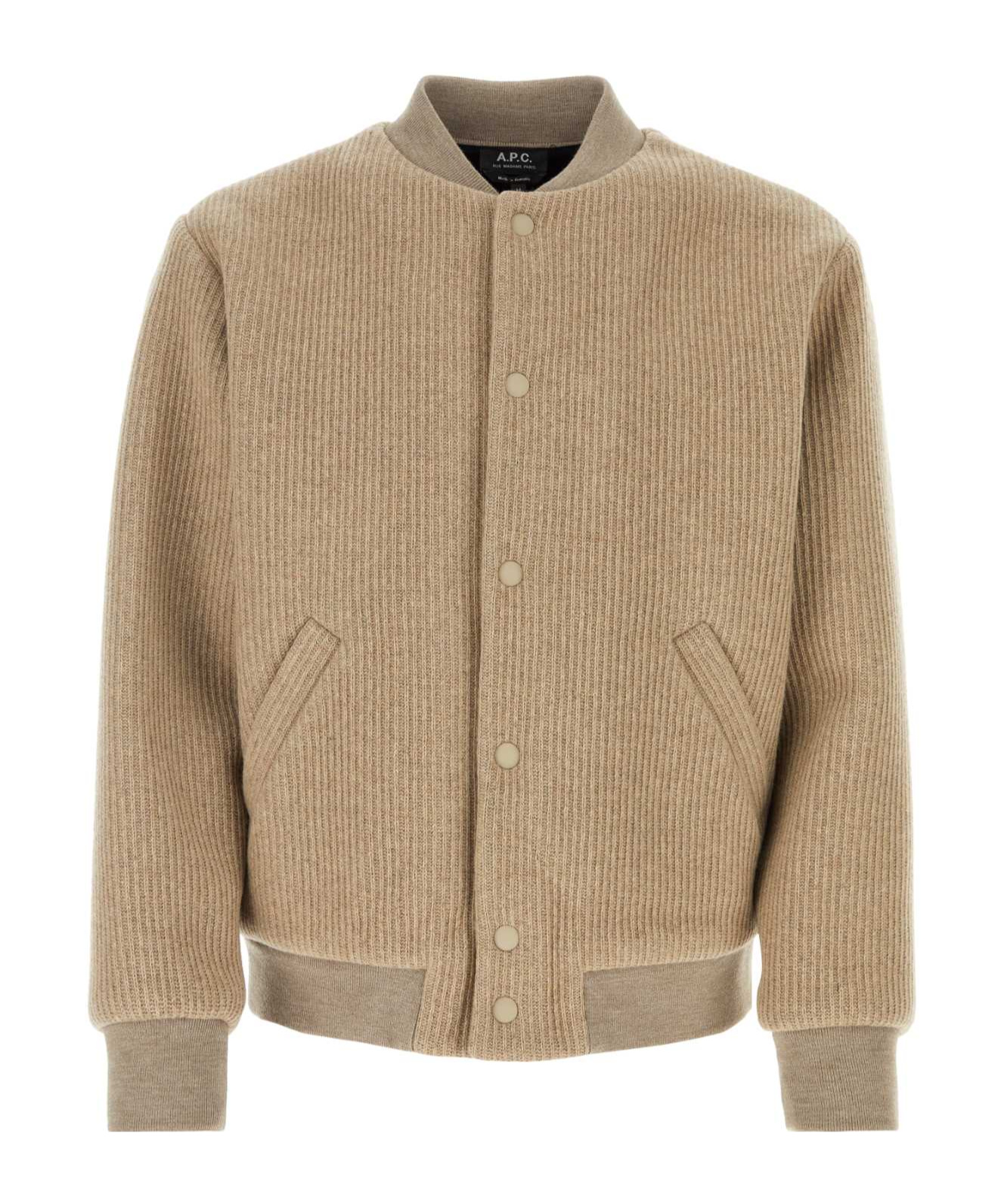 Apc Knitted Bomber Jacket In Nude