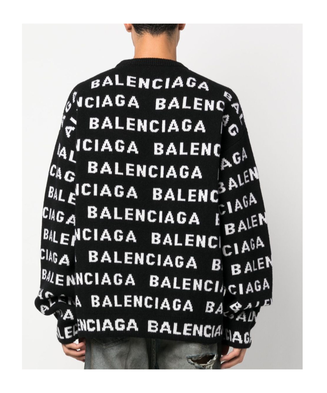 Balenciaga Logo All Over Print Pullover Sweater In Black