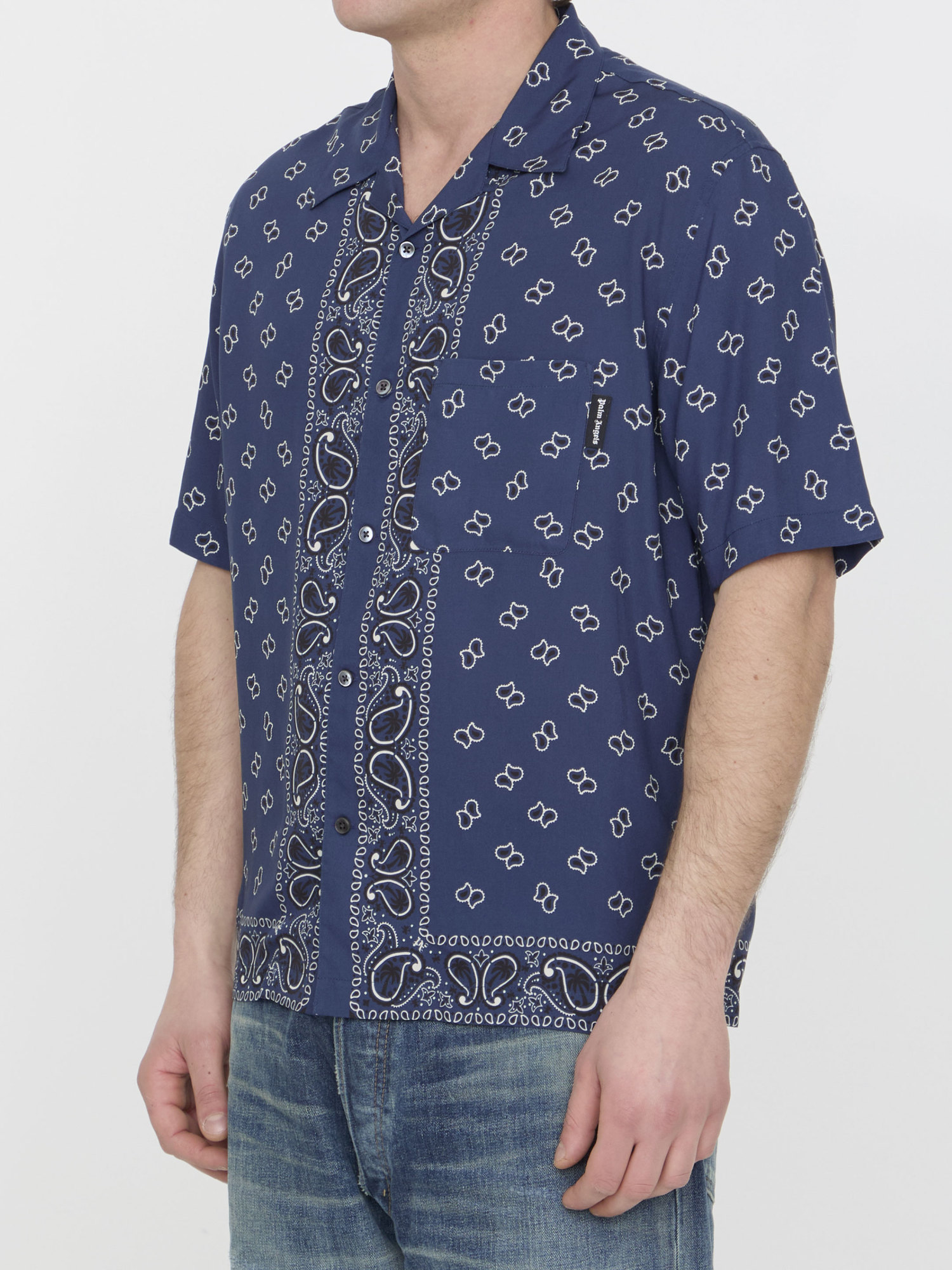 Palm Angels Paisley-print Bowling Shirt In Blue