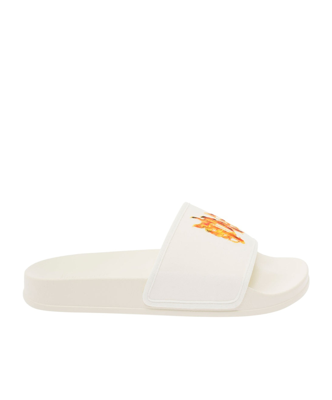 Palm Angels White Pool Slider With Flame Logo Detail In Rubber Man In White