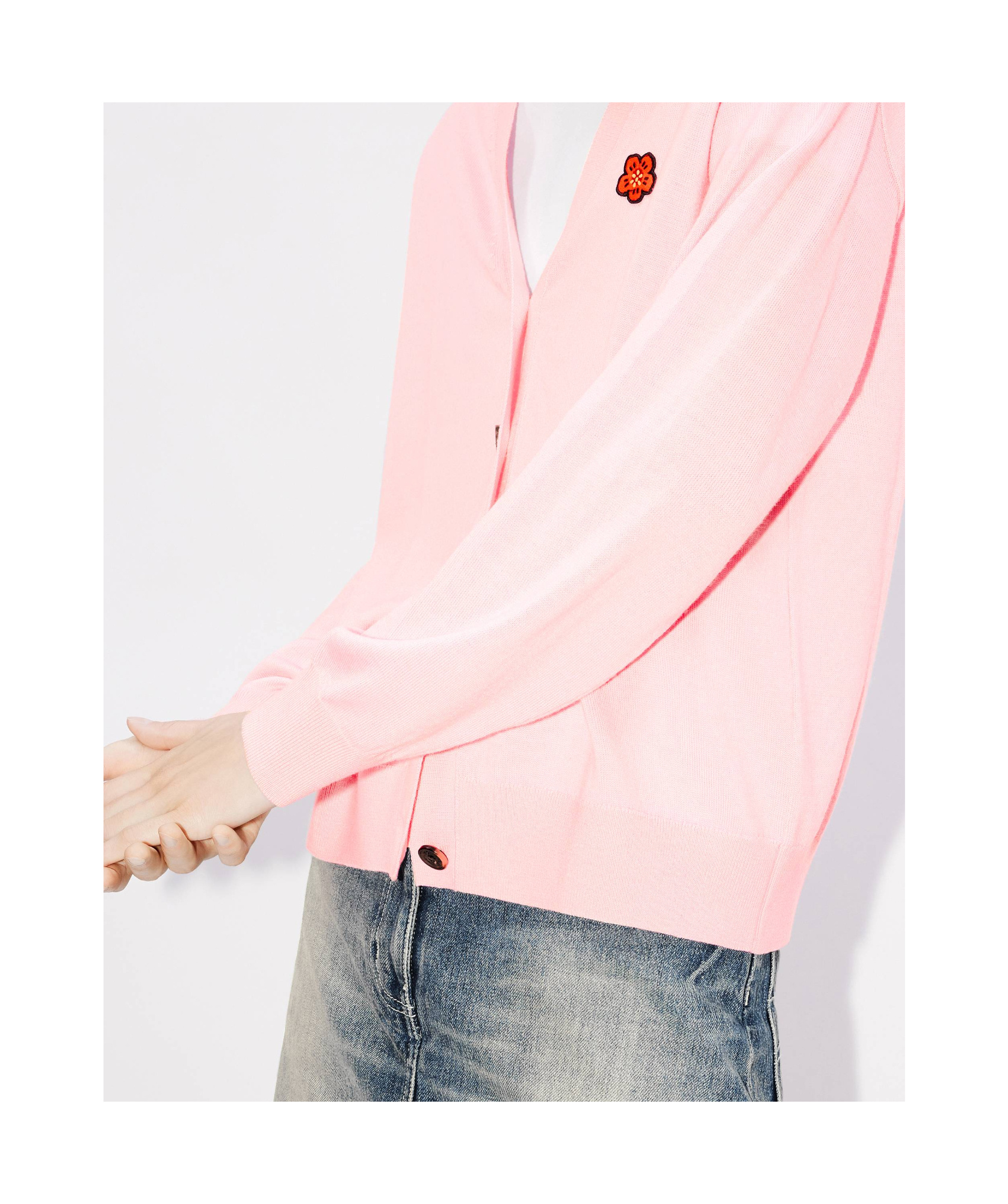 Kenzo Boke Flower Embroidered Buttoned Cardigan In Pink