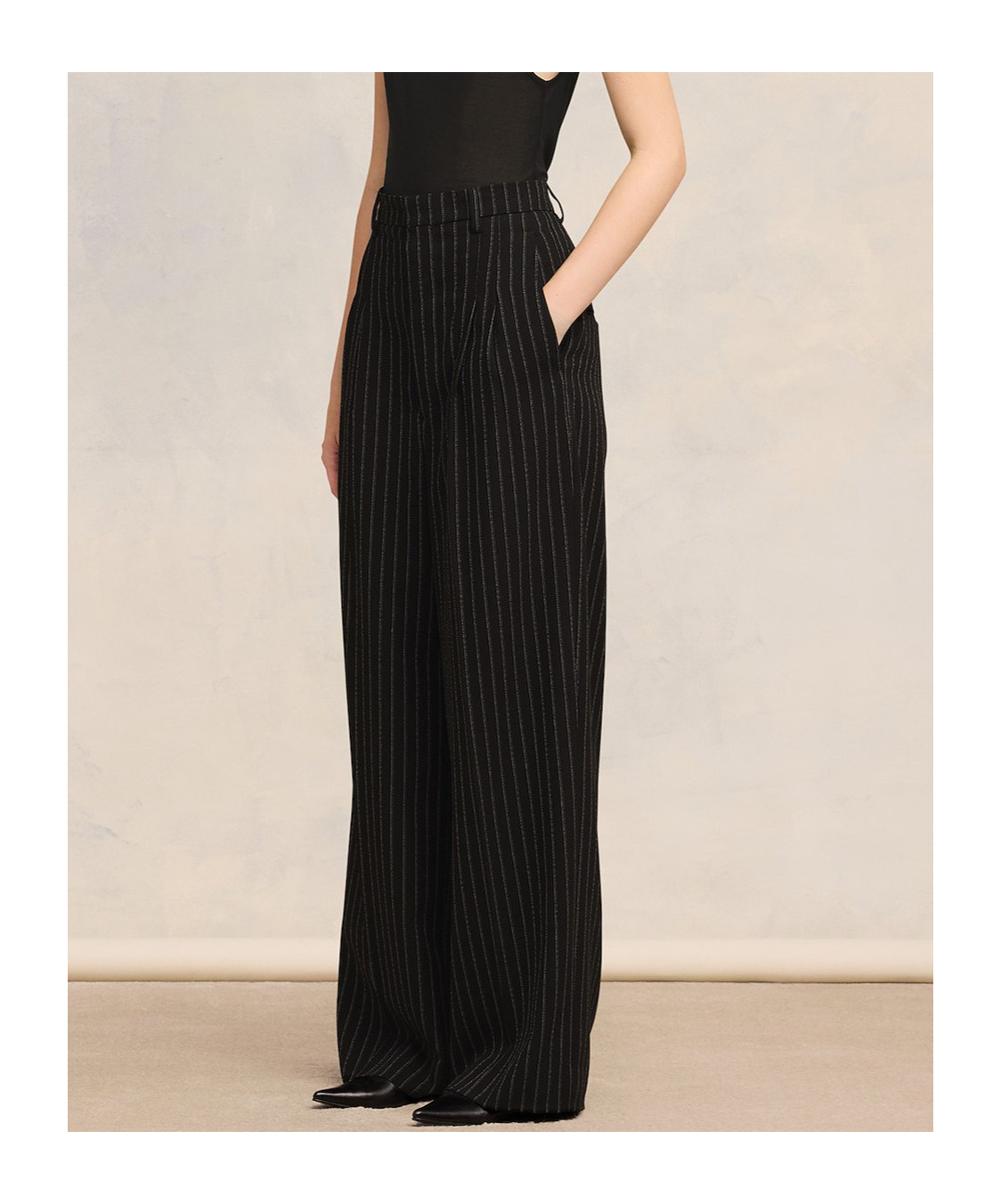 Ami Alexandre Mattiussi Pinstripe-print Wide-leg Trousers In Black