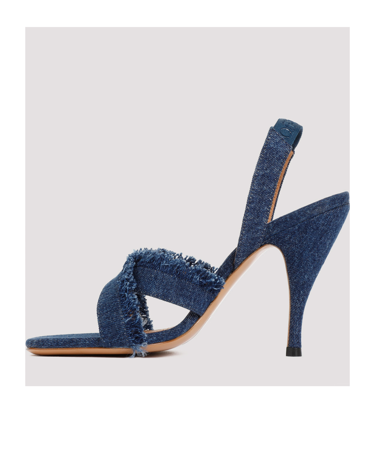 Off-white Curvy Heel Denim Sandal With Fringed Straps In Blue
