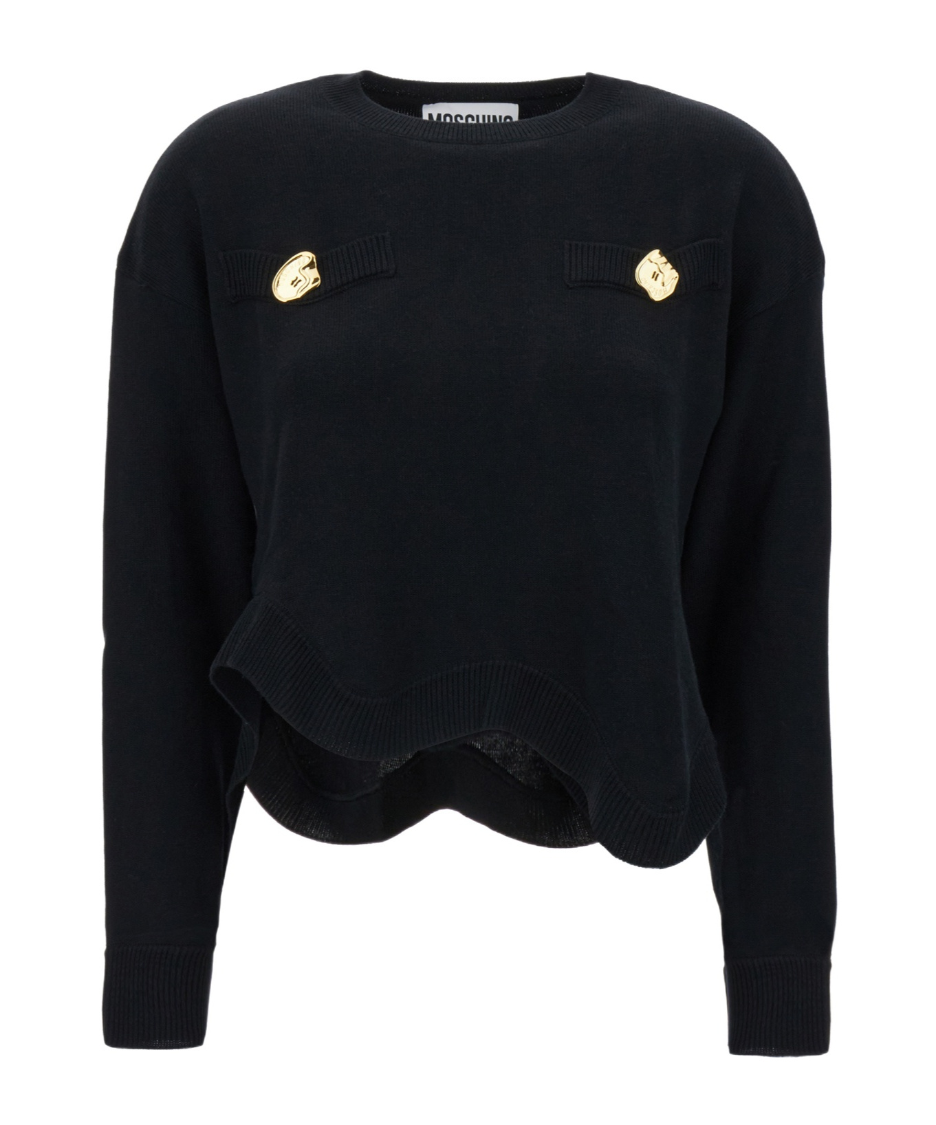 Moschino Asymmetric Hem Crewneck Knitted Jumper In Black