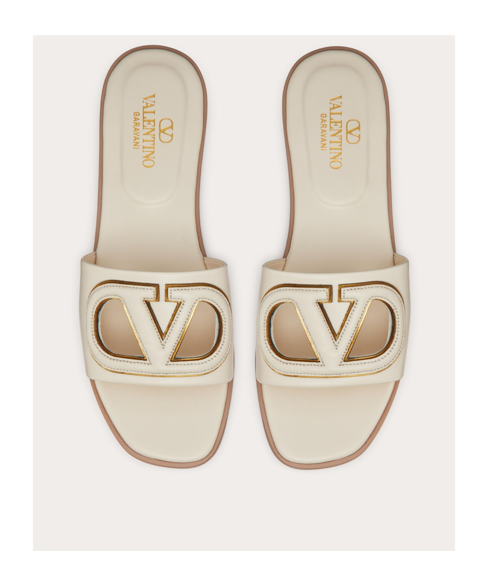 Valentino Vlogo Signature Flat Leather Sandals In White