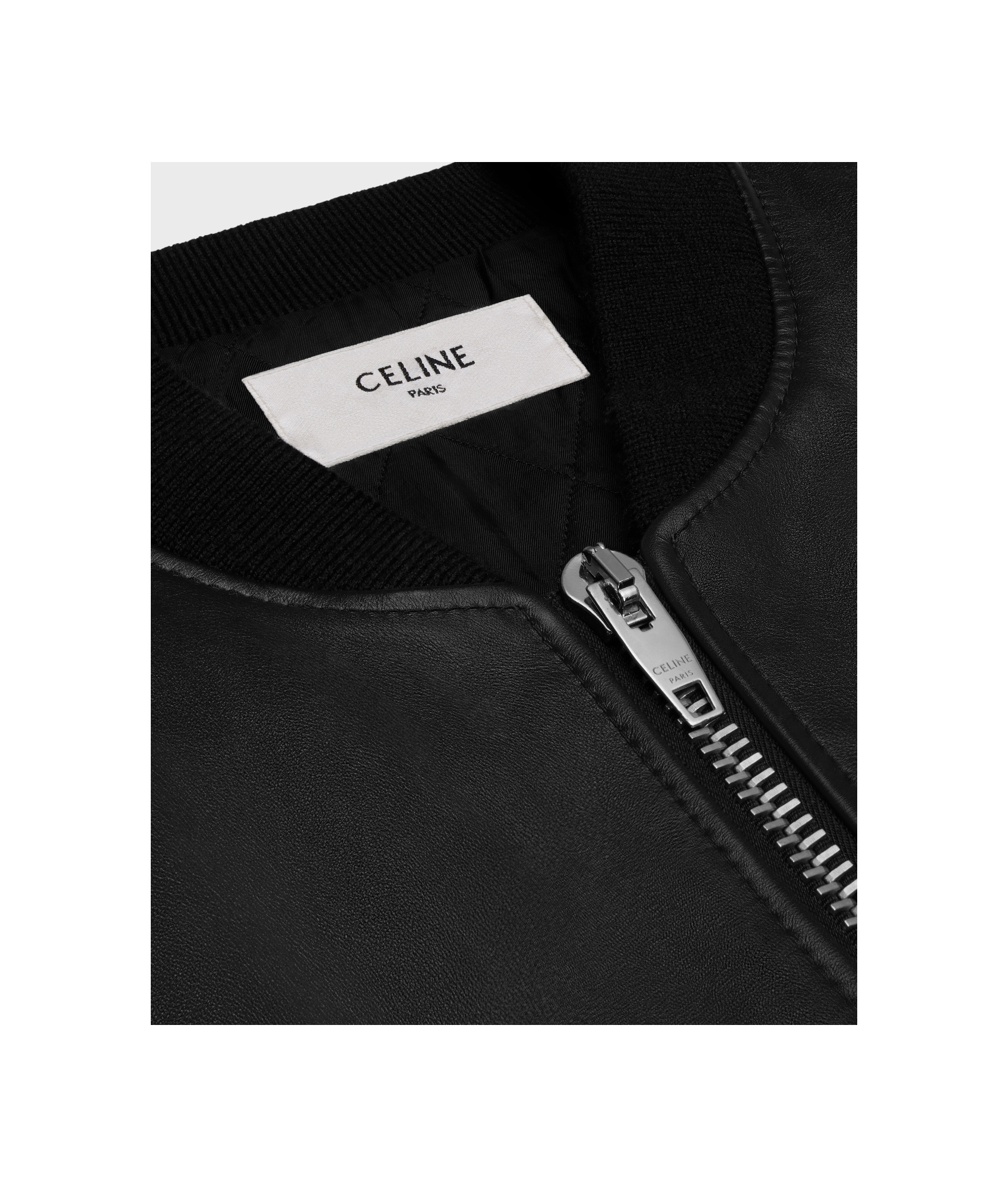 Celine Long-sleeved Zipper Leather Jacket In Black