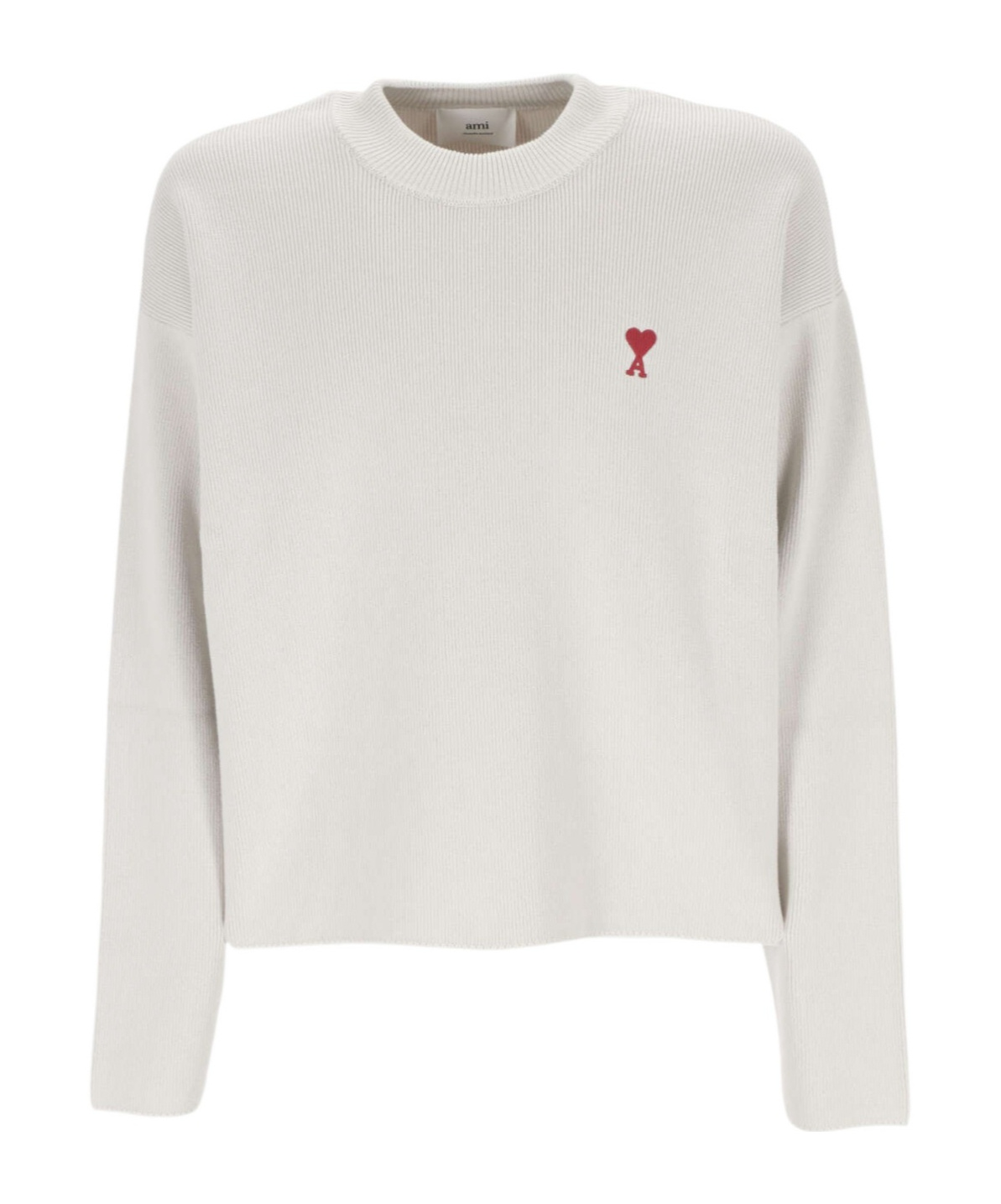 Ami Alexandre Mattiussi White Crewneck Sweater With Signature Ami De Coeur Logo In Cotton Blend Woman In White