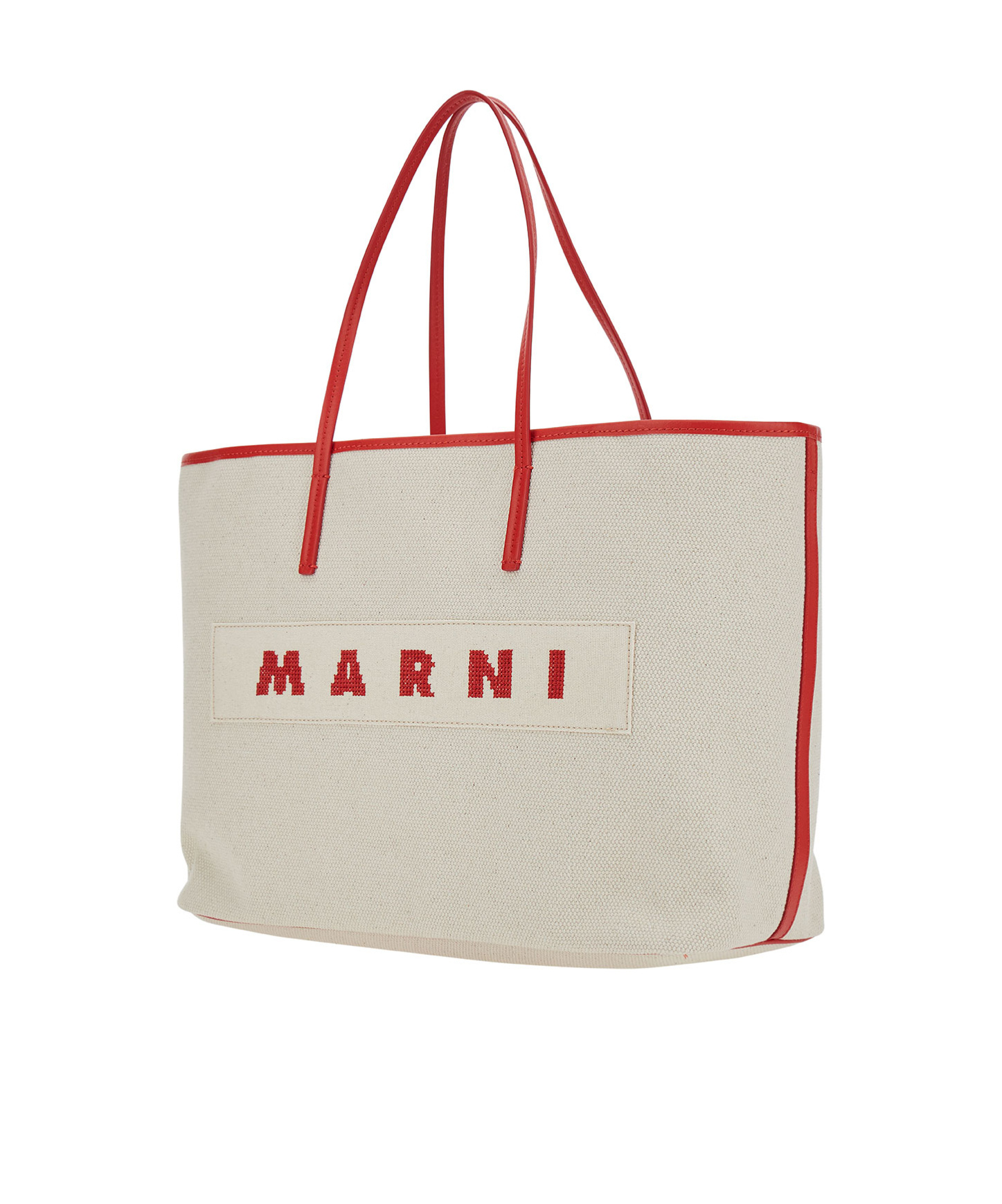 Marni 'small Janus' White Tote Bag With Logo Patch In Cotton Woman In Nude
