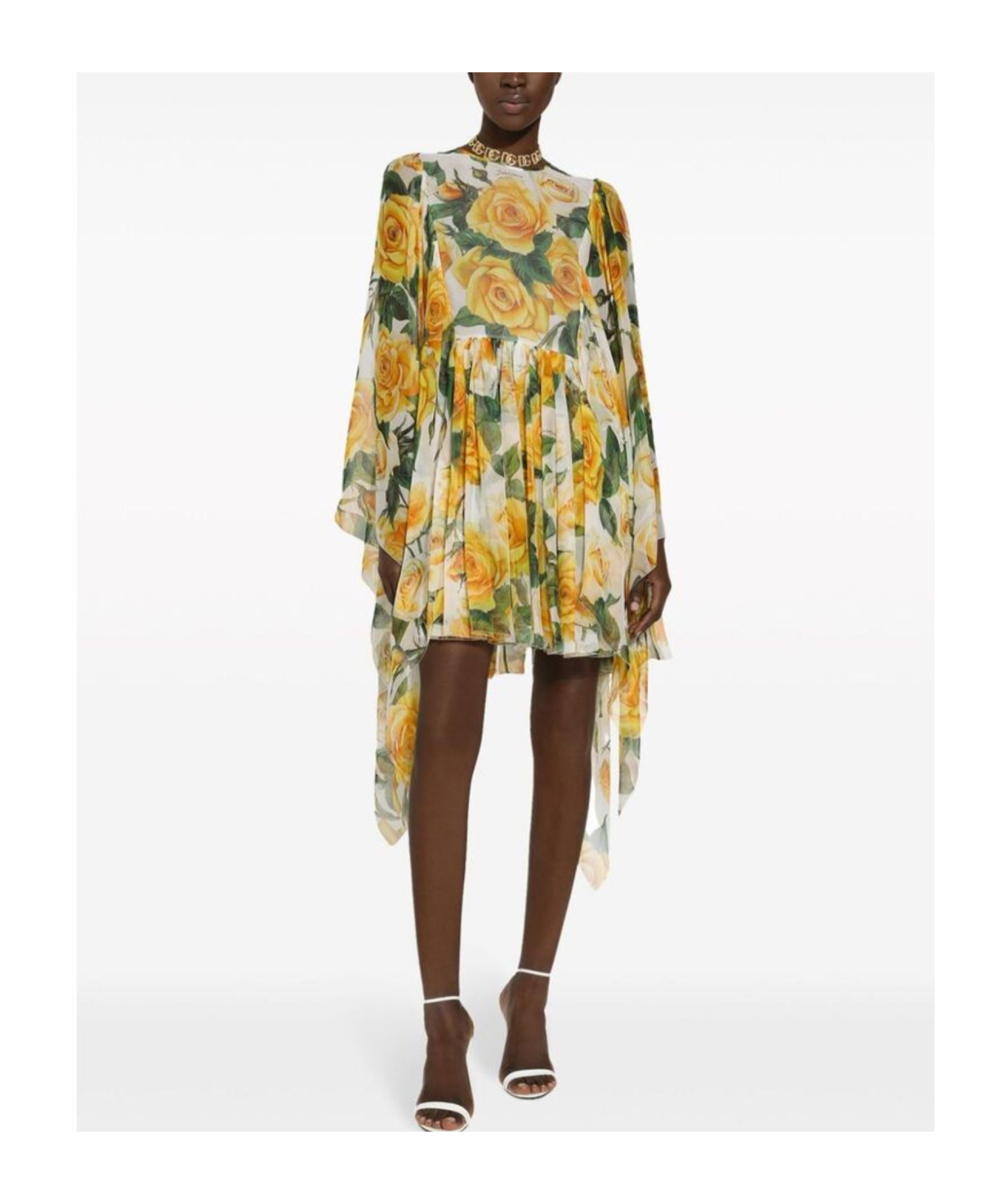Dolce & Gabbana Silk Chiffon Rose-print Dress In Nude